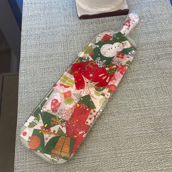 XMAS Handmade Festive Holiday Round Cheese Plate Serving Tray - Picture 6 of 13